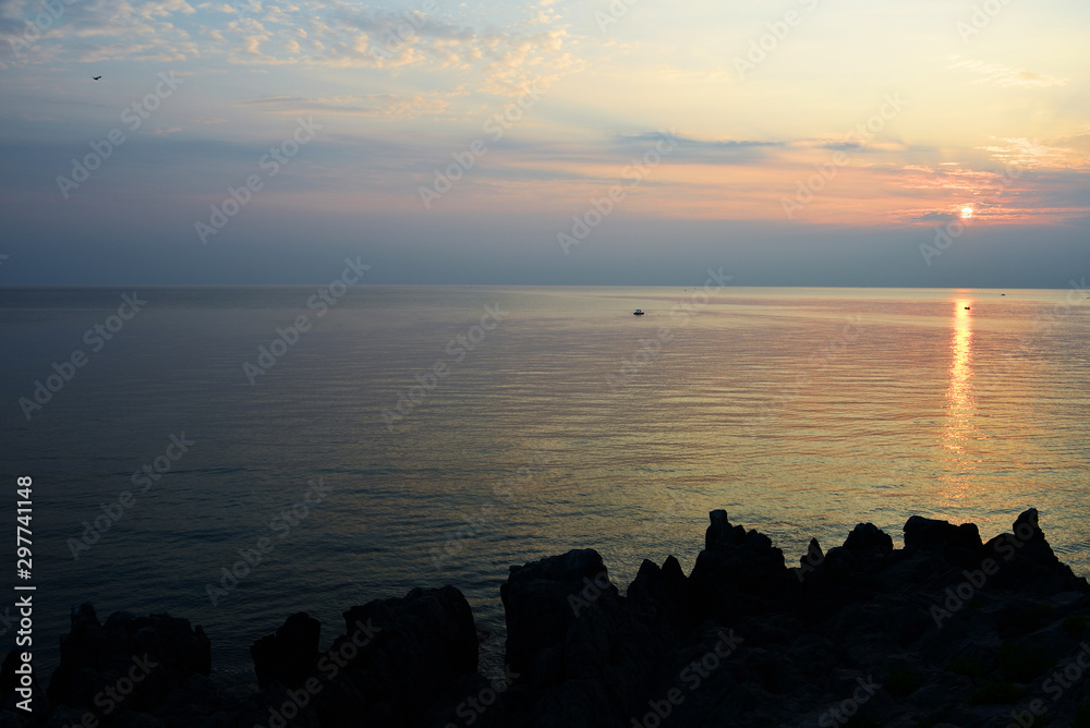 Beautiful seascape in the early morning near the coast of Sicily, Italy