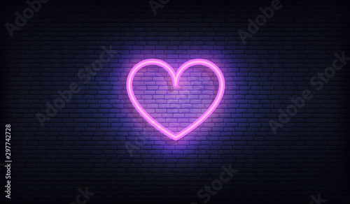 Heart neon sign. Glowing bright purple heart signboard