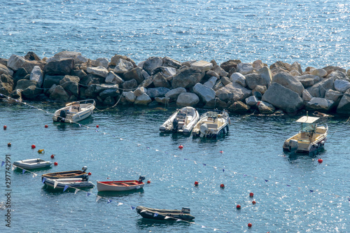 Boats, Sailing Ships, on the port of Riomaggiore, Cinque Terre, La Spezia, Italy