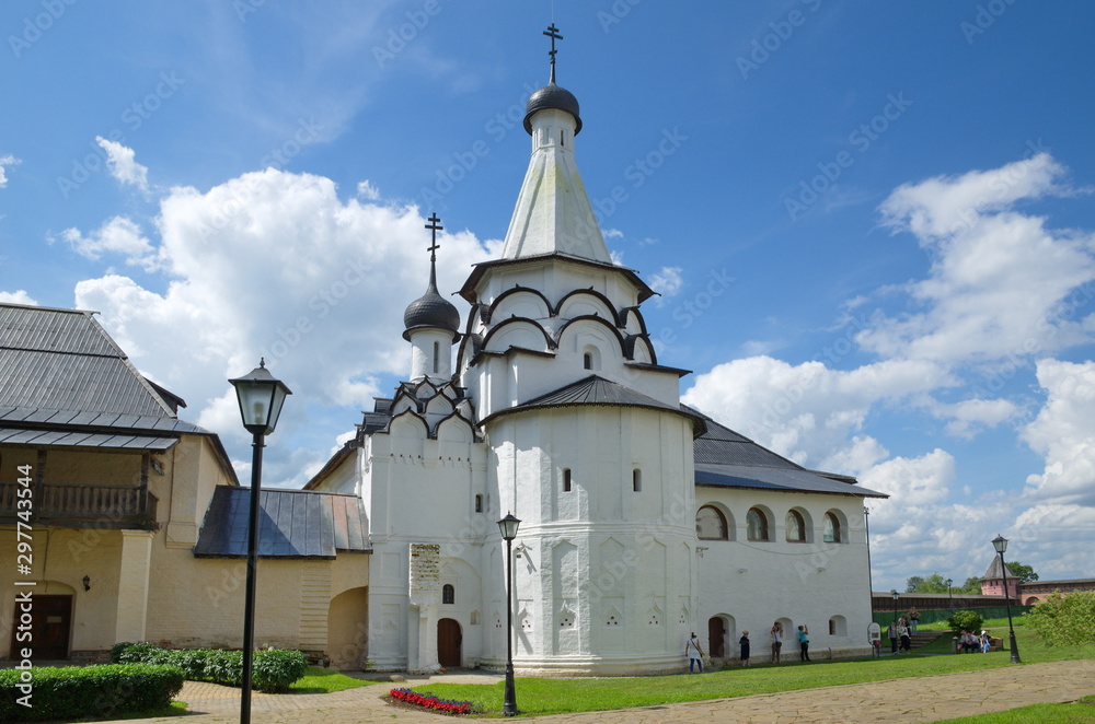 Suzdal, Russia - July 26, 2019: Spaso-Evfimiev monastery. Assumption refectory Church. The Golden ring of Russia