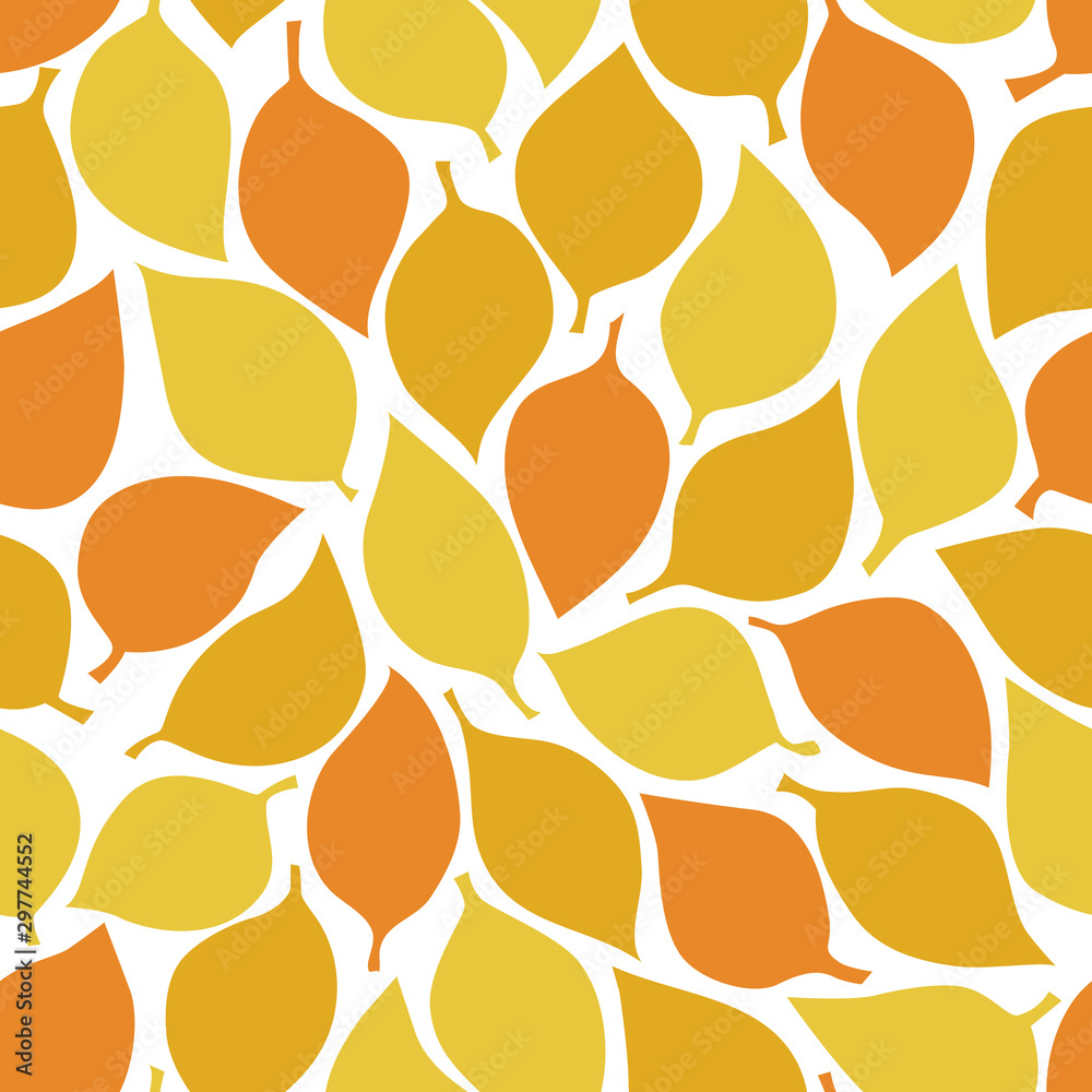 Foto auf Acrylglas mit Nahtloses Muster der Herbstblätter. Gelbe und orange Farbe hinterlässt Textur auf dem transparenten Hintergrund. Vektor-Illustration. #297744552