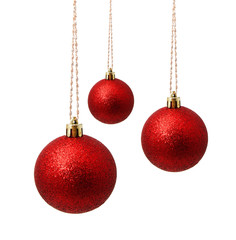 Perfect hunging red christmas balls isolated on a white