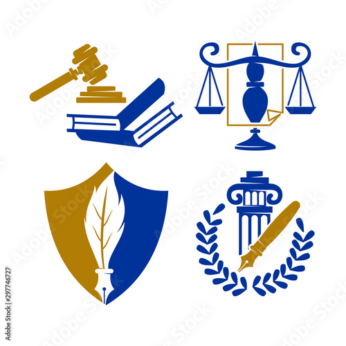 Law Justice Firm logo Book Balance Shield Design Vector Set