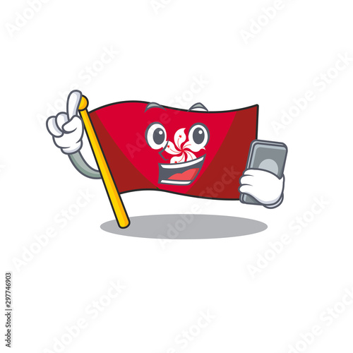 With phone flag hongkong cartoon isolated the character