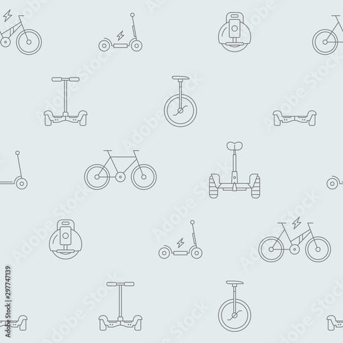 Scooter and electric transport background - Vector seamless pattern of vehicles for graphic design