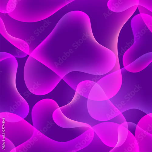 seamless pattern with abstract fluid colorful bubbles shapes on purple background. Abstract background with lava lamp effect.