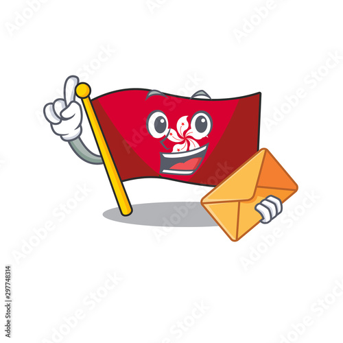 With envelope flag hongkong clings to mascot wall