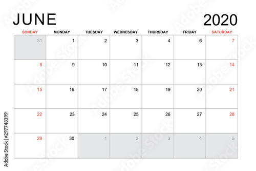 2020 June Calendar