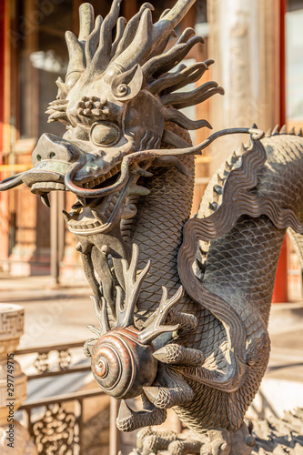 Chinese Dragon statue from Ming dynasty era  at the entrance to the palace in the Forbidden City  Beijing  China