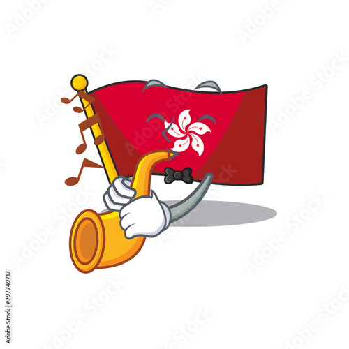 With trumpet flag hongkong character with cartoon shape