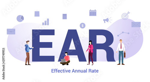 ear effective annual rate concept with big word or text and team people with modern flat style - vector