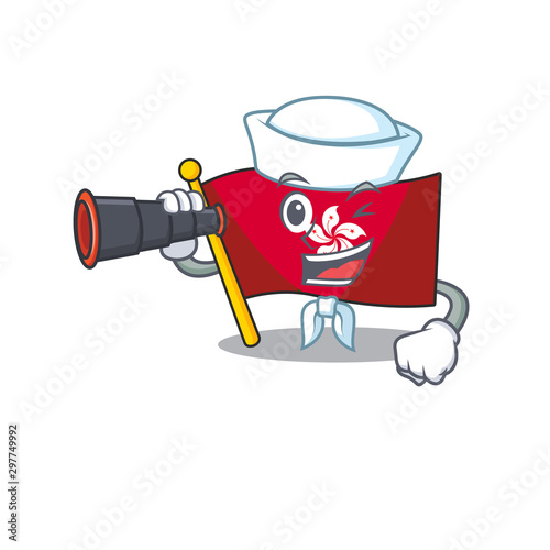 Sailor with binocular flag hongkong character with cartoon shape