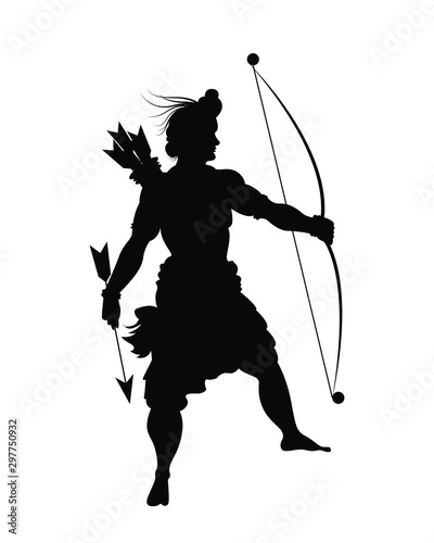 Vector illustration of Lord Rama with bow and arrow. silhouette of god Rama.