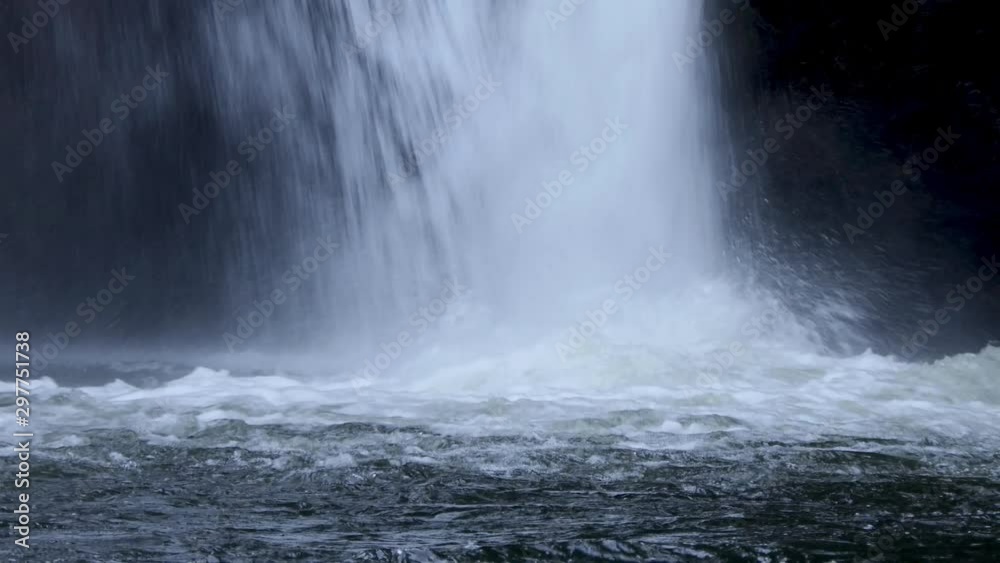 Focus falls on the river below with white bubble waves. Focus falls on the river below with white bubble waves.