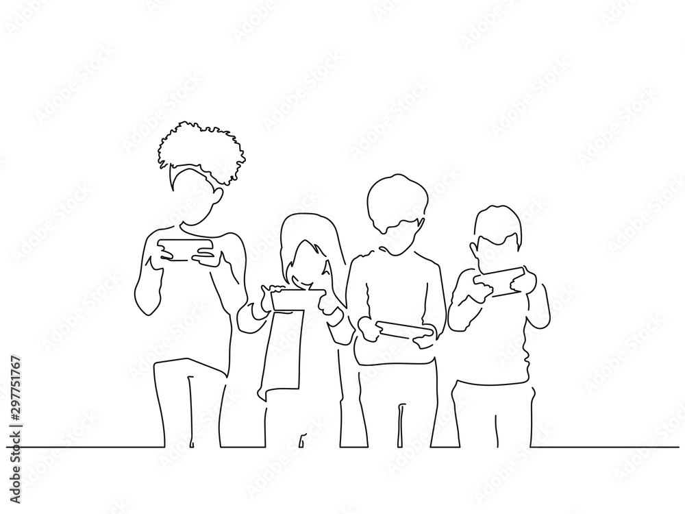 Kids line drawing, vector illustration design. Friends collection. Kids line drawing, vector illustration design. Friends collection.