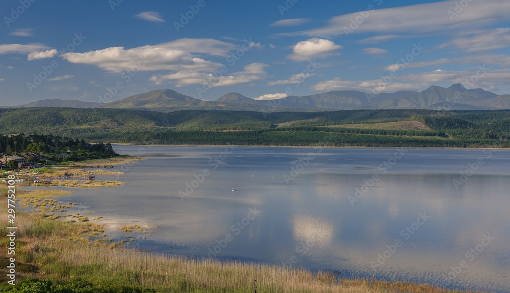 Mountains reflected in a calm lake