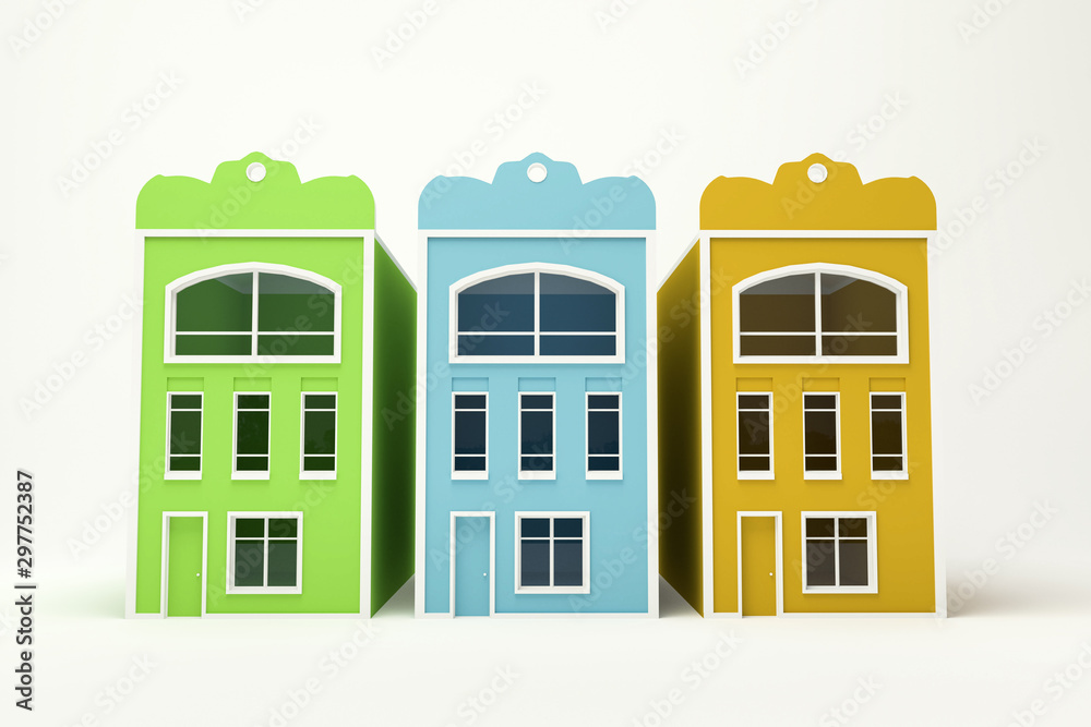 colored houses isolated on white