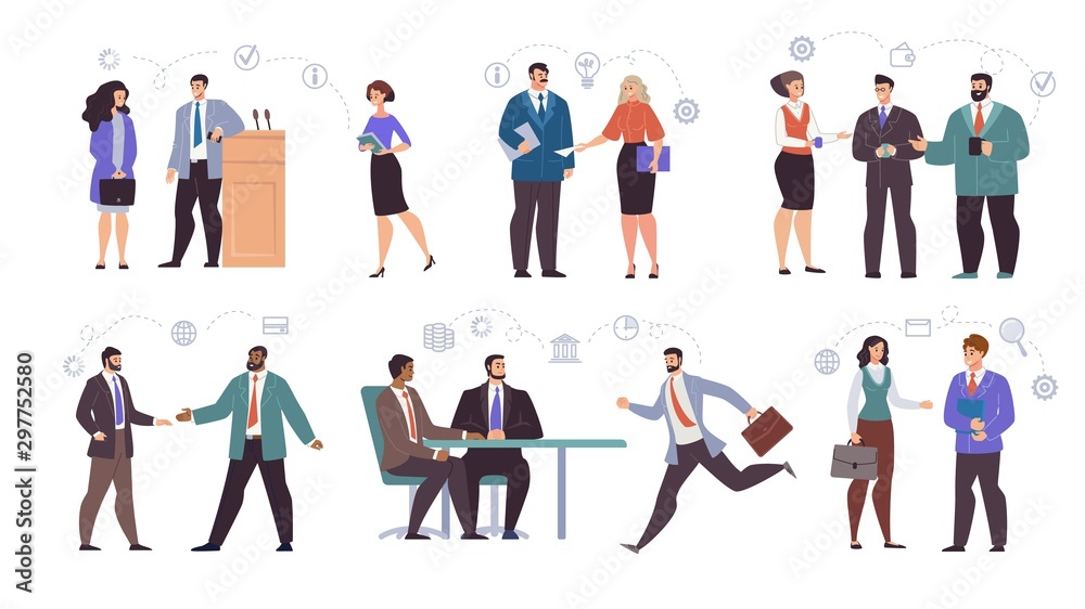 Businesspeople Teams Characters Flat Vector Set
