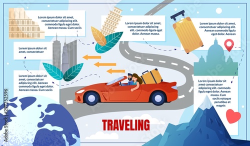 Informative Banner Trip by Car Cities, Traveling.