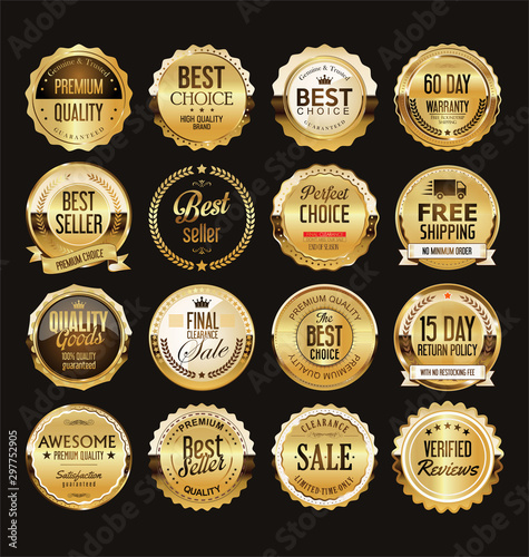 Golden retro sale badges and labels collection