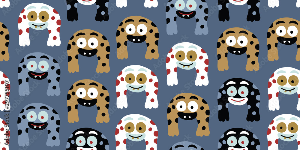 Obraz premium Kids seamless pattern with colorful cute monsters 