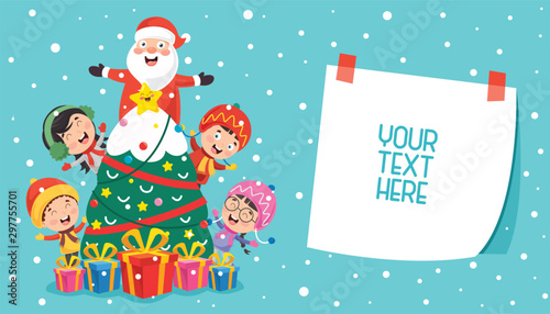 Christmas Greeting Card Design With Cartoon Characters