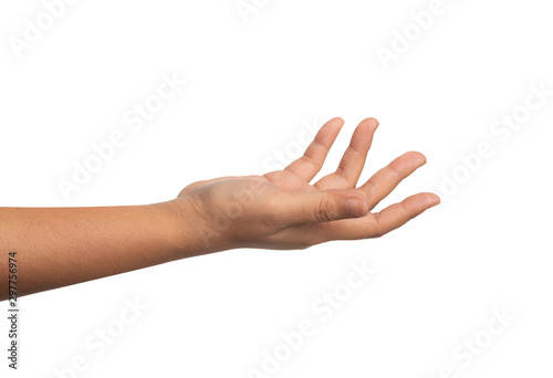 The right hand of a woman reaching out to support something.