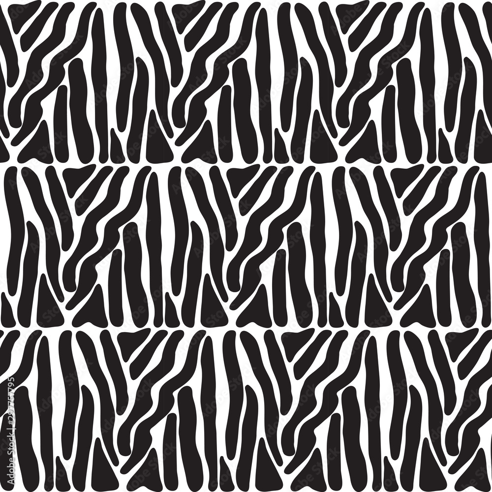 Abstract animal background in vector. Vector illustration of seamless zebra pattern. Stylized fashionable texture under animal print. Monochrome camouflage