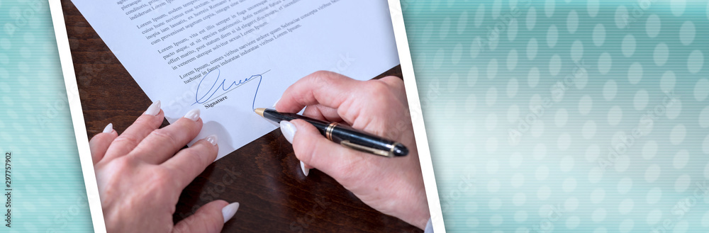 Signing of a contract; panoramic banner Signing of a contract; panoramic banner