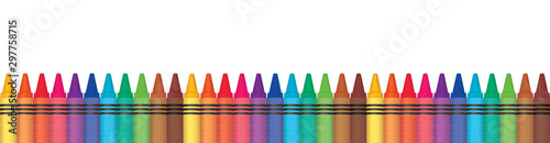 Rainbow wax crayons aligned in row. Panorama illustration. Multicolored color penicls.