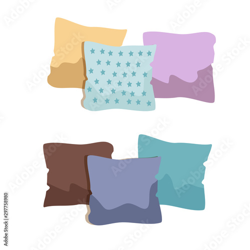 Set of colored pillows isolated on white background. Vector graphics