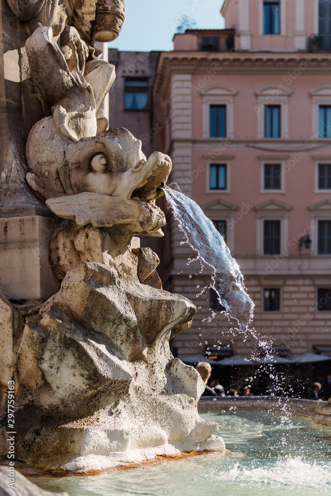 Rome, Fountain of the Pantheon in Piazza della Rotonda. Italy