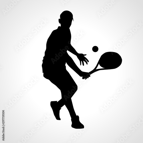 Vector tennis player. Black silhouette on white background