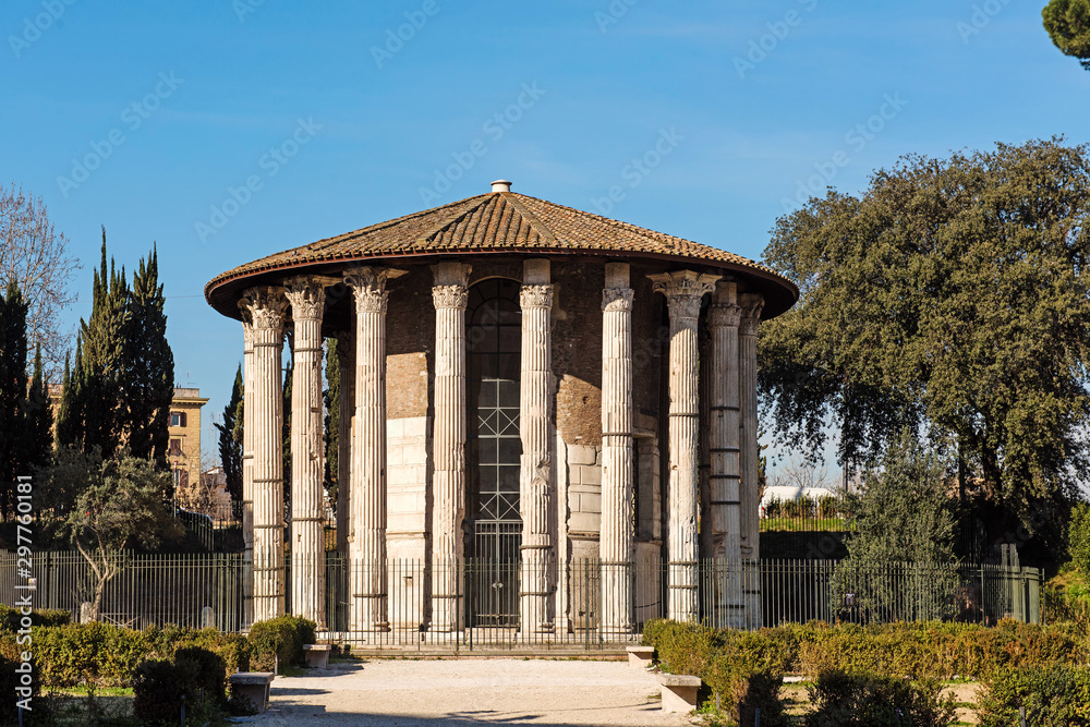 Ancient rotonda in Rome. Temple of Hercules, Italy