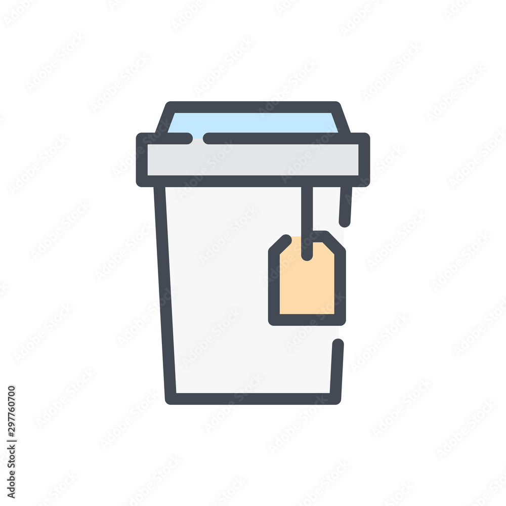 Take away cup of tea color line icon. Tea cup with tea bag vector outline colorful sign. Take away cup of tea color line icon. Tea cup with tea bag vector outline colorful sign.