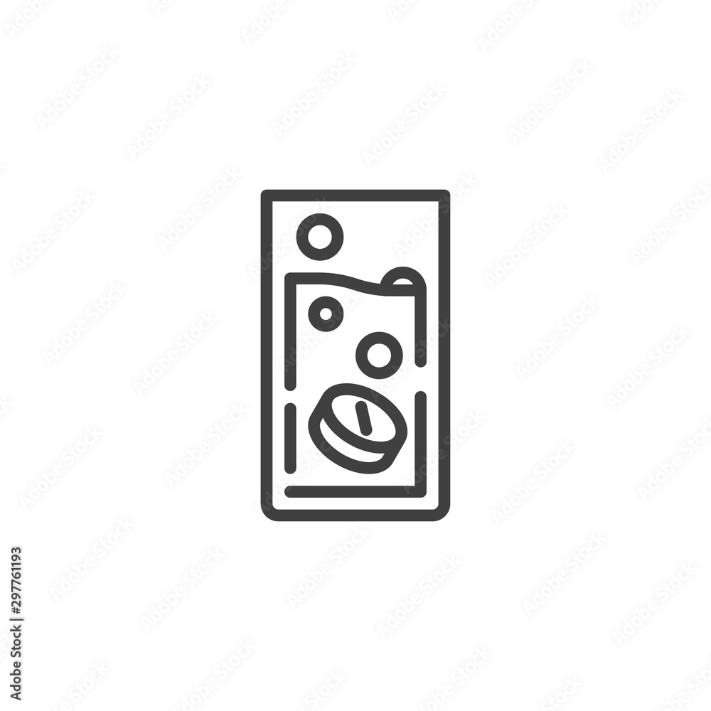Effervescent tablet line icon. linear style sign for mobile concept and web design. Glass of water with Medicine tablet outline vector icon. Symbol, logo illustration. Vector graphics Effervescent tablet line icon. linear style sign for mobile concept and web design. Glass of water with Medicine tablet outline vector icon. Symbol, logo illustration. Vector graphics