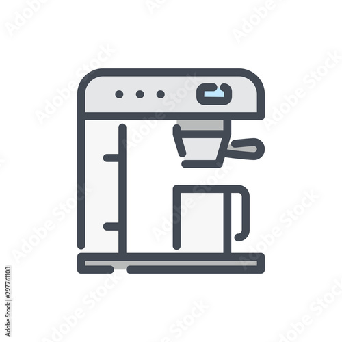 Coffee machine color line icon. Black coffee maker electronic machine vector outline colorful sign.