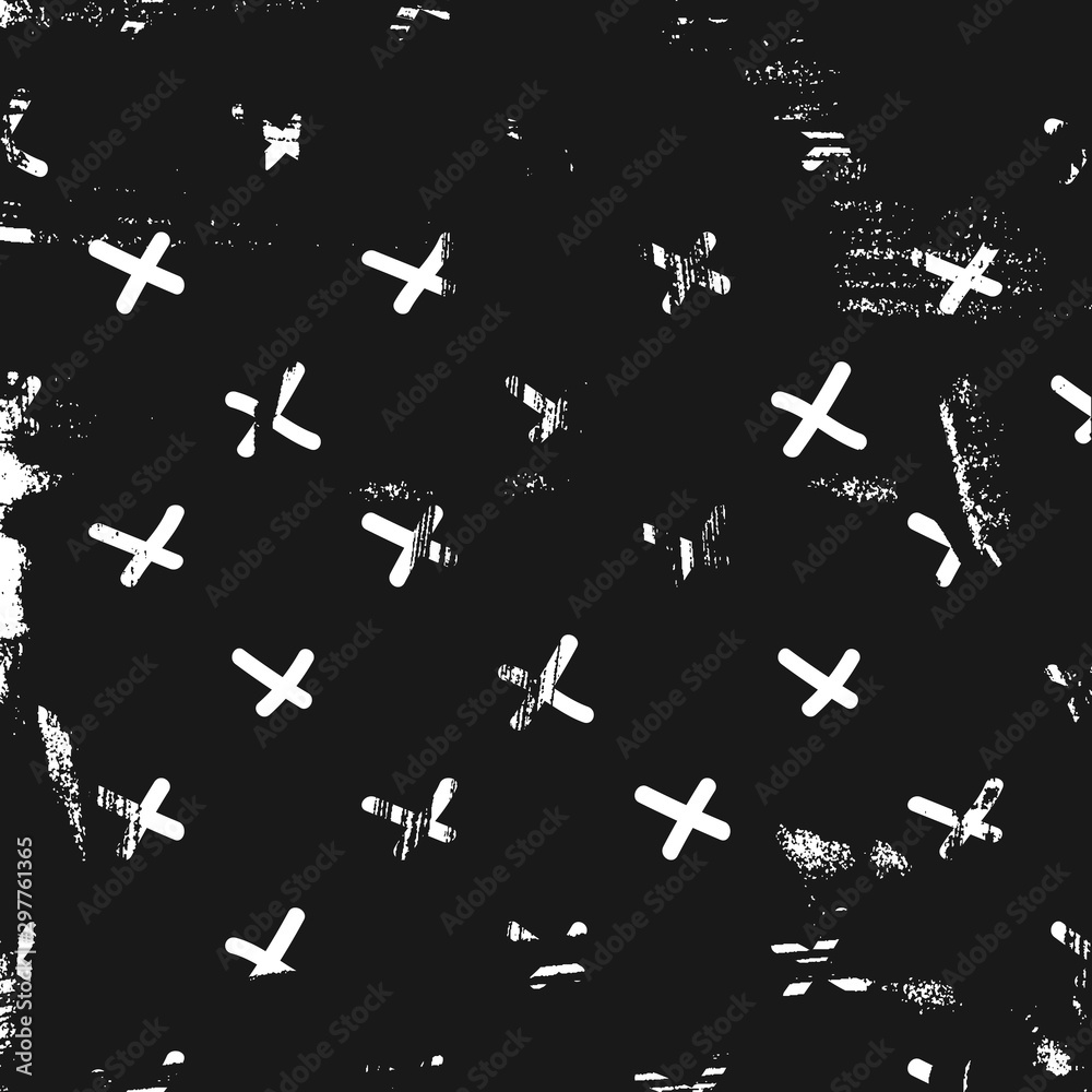Textured graphic pattern with crosses. Black and white square backdrop. Textured graphic pattern with crosses. Black and white square backdrop.