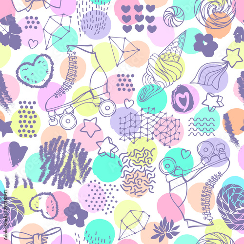 Seamless pattern with cute retro roller skates.