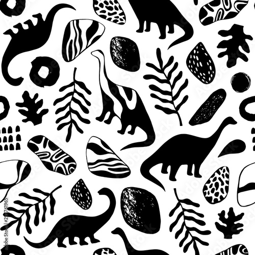 Seamless pattern with cartoon dinosaurs. For cards, party, banners, and children room decoration. © Olga Skorobogatova