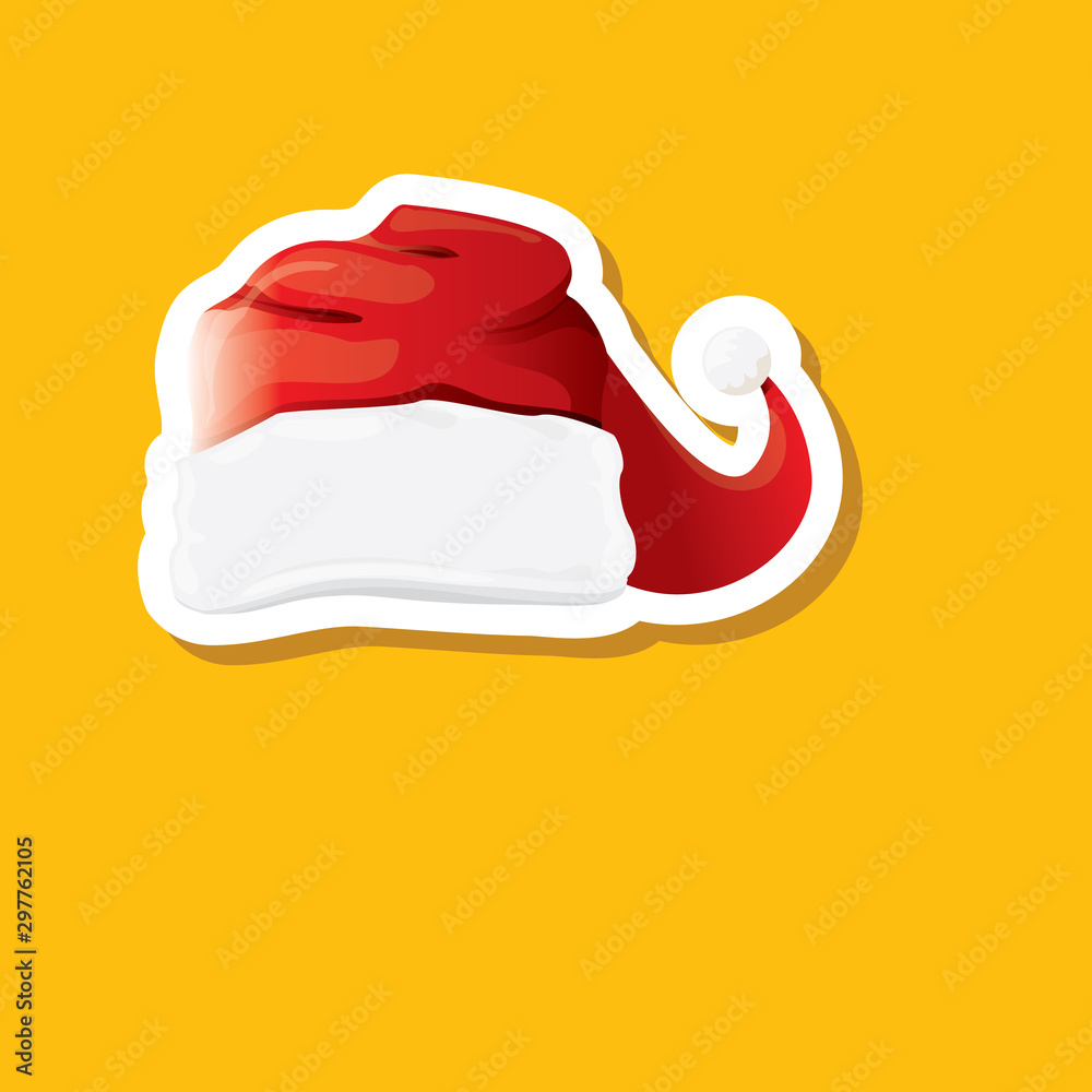 vector red funky Santa Claus hat sticker icon or label isolated on orange background. merry christmas design element for banners and geeting cards vector red funky Santa Claus hat sticker icon or label isolated on orange background. merry christmas design element for banners and geeting cards