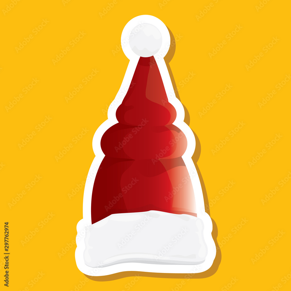 vector red funky Santa Claus hat sticker icon or label isolated on orange background. merry christmas design element for banners and geeting cards vector red funky Santa Claus hat sticker icon or label isolated on orange background. merry christmas design element for banners and geeting cards