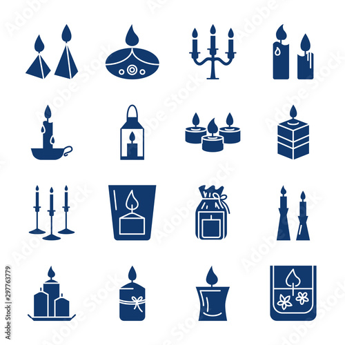 Candle silhouette icons set in flat style