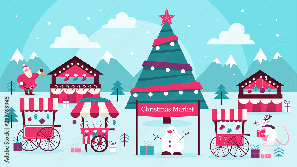 Christmas candy market. A xmas vector illustration