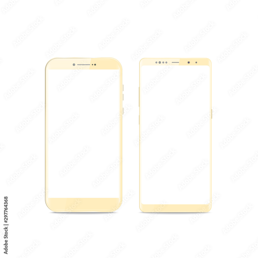 New realistic mobile gold smartphone modern style. Vector smartphone isolated on white background. set of vector mockups. New realistic mobile gold smartphone modern style. Vector smartphone isolated on white background. set of vector mockups.