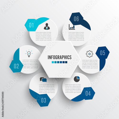 Vector illustration infographics 6 options. Template for brochure, business, web design.