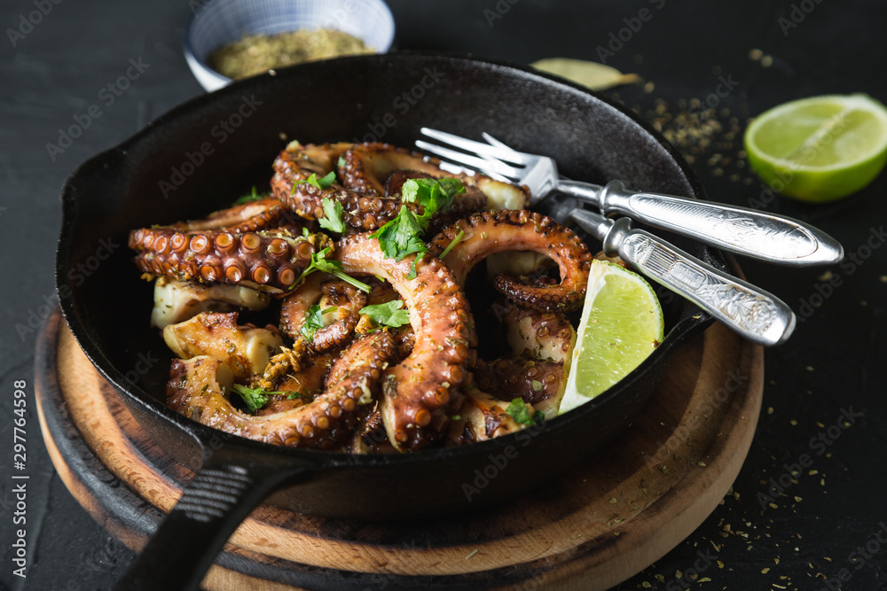 Grilled octopus with herbs and lime