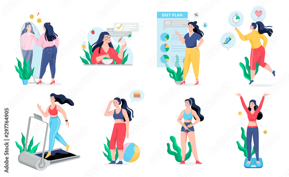 Idea of fitness and healthy diet. Weight loss process.