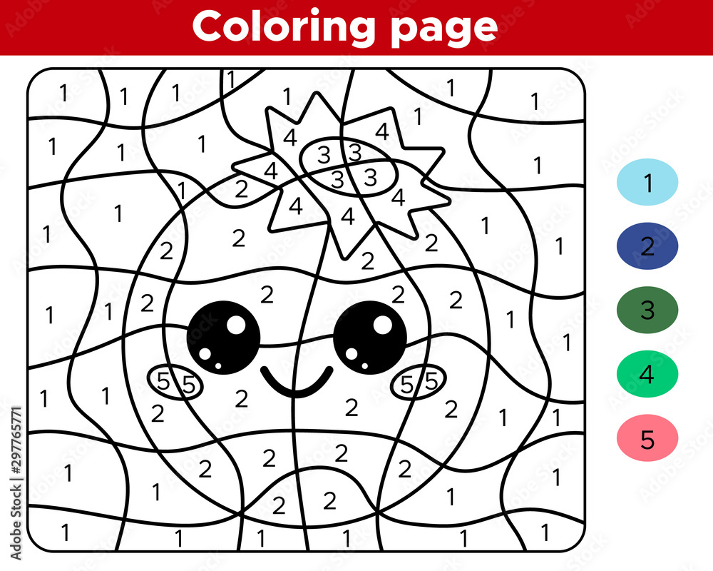 Number coloring page for preschool children. Cute kawaii cartoon ...
