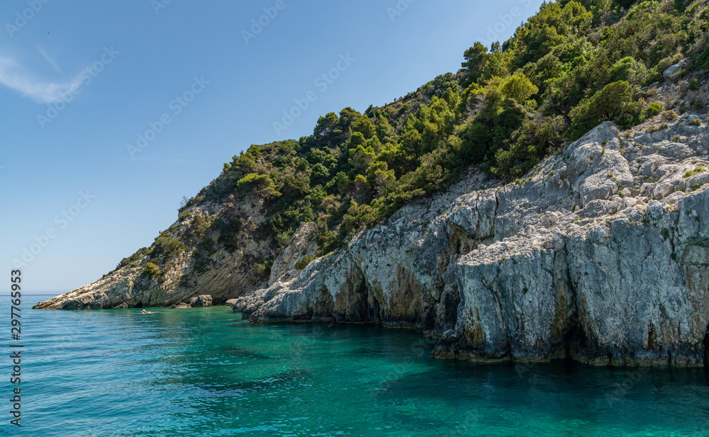 rocky coast with trees on zakynthos